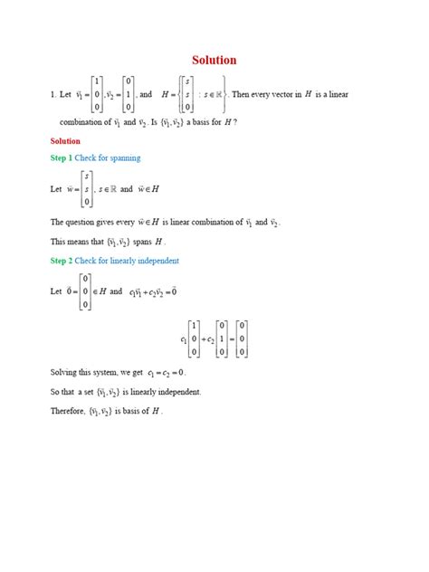 Solution Worksheet Span And Basis And Dimension Pdf