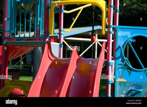 Two Slides At A Childrens Playground Stock Photo Alamy