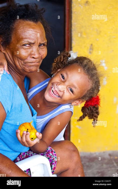 Colombian Girl And Her Grandmother Bocachica Cartagena Colombia