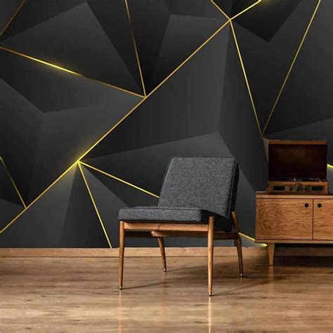 Custom Photo Wall 3d Abstract Geometric Gold Striped Wallpaper Mural