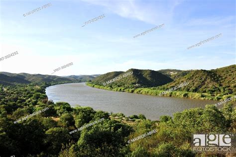 Guadiana River The Borderline Between Portugal And Spain Stock Photo