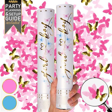 Buy Premium Gender Reveal Confetti Cannon Set Of 2 Butterfly Confetti Poppers In Pink Or