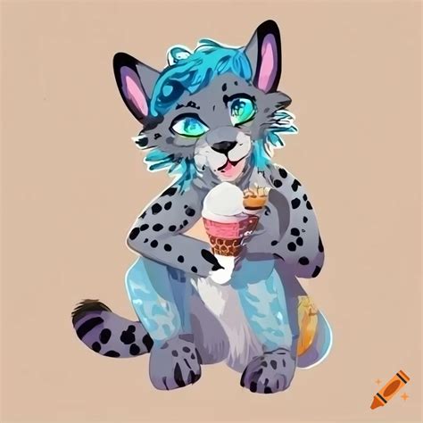 Digital Art Of A Snow Leopard Furry Enjoying Ice Cream On Craiyon