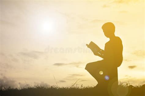 Silhouette A Boy Reading Book Stock Illustration Illustration Of