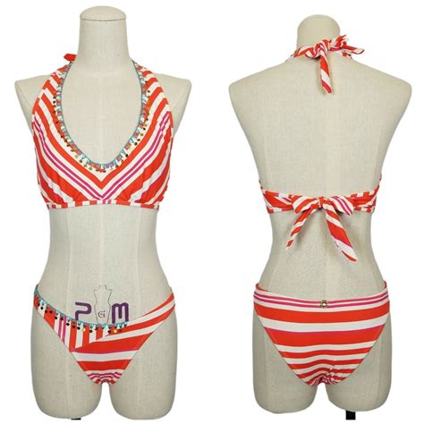 Ondademar Orange Stripe Sequin Bikini Set Gem