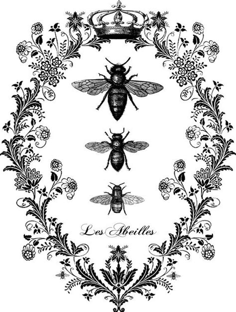Vintage French Bees Flourish Digital Image Download Digital Image