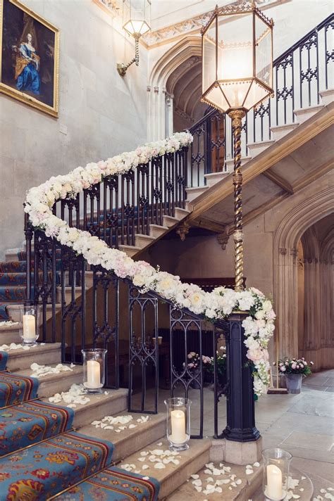 Ashridge House Main Hall Stairs Wedding Flowers Garland Decor