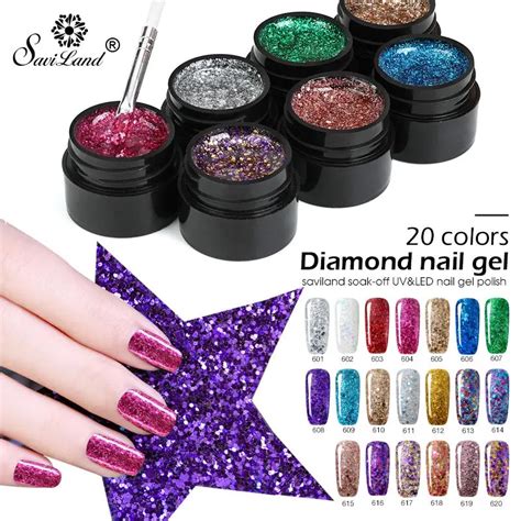 Saviland Acrylic Hybrid Nail Sequins Diamond Gel Varnish Shimmer Manicure Nail Art Polish Soak