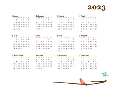 Printable Yearly 2023 Calendar With Holidays Premium Template 2663 Vrogue