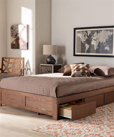 The storage boxes are easy to roll out and in thanks to the castors on the base. Baxton Studio Walnut Wren Storage Platform King Bed Frame ...