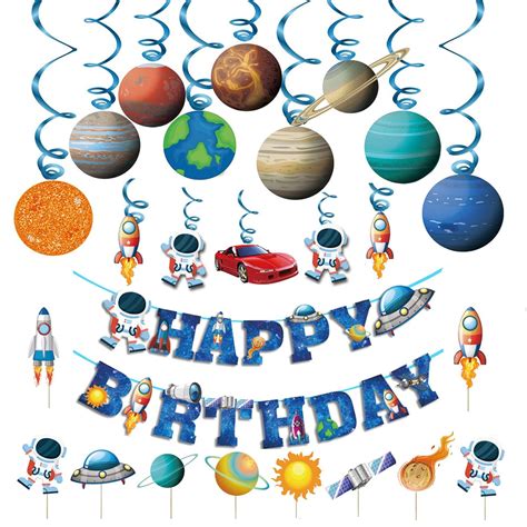 Kids Birthday Space Party Decoration Blue Astronaut Spaceship Theme