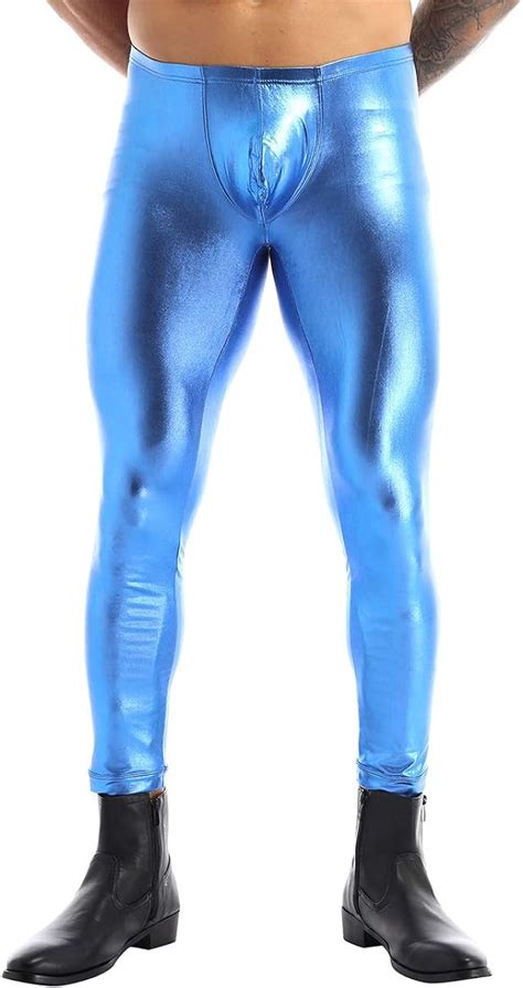Yuumin Mens Shiny Metallic Liquid Leggings Wet Look Sparkle Yoga Hip