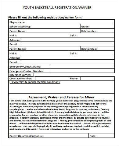 sample youth waiver forms   word