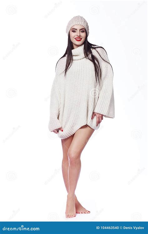 Beautiful Girl In A Sweater With Bare Legs In The Hat Stock Photo Image Of Concept Happy