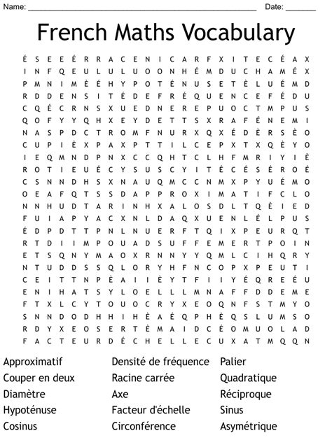 French Maths Vocabulary Word Search Wordmint