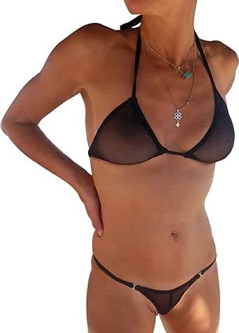 Sherrylo Women S Semi Transparent Mesh Thong Bikinis Set Womens