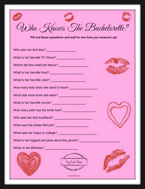 Who Knows The Bachelorette Game Free Printable Bridal Shower