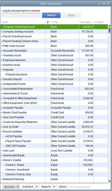 Quickbooks Chart Of Accounts Template TUTORE ORG Master Of Documents