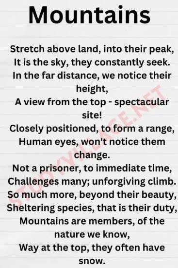 Poem On Nature In English With Rhyming Words Mountains Study Village
