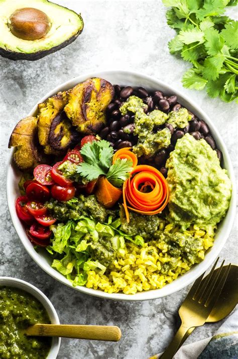 Add onion, garlic, turmeric and salt and cook, stirring for 1 to 2 minutes. Yellow Rice Vegan Burrito Bowl with Tostones and Tomatillo ...