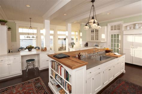 Traditional style kitchen with white cabinets and a gray center island. These 20 Stylish Kitchen Island Designs Will Have You ...
