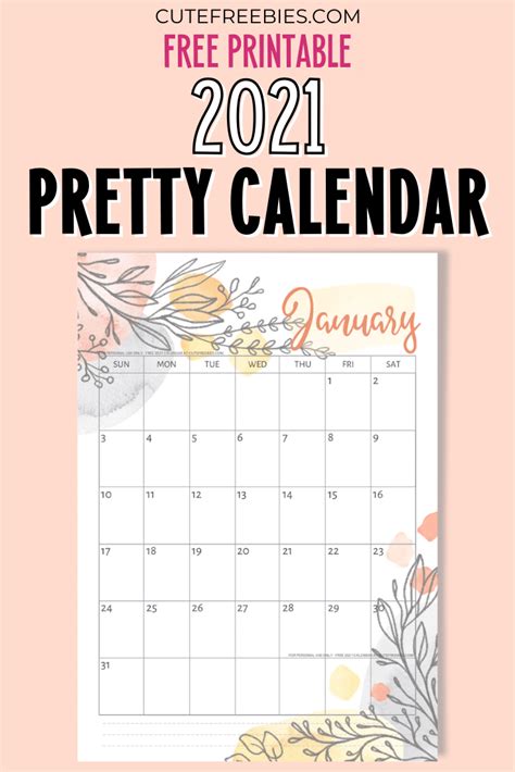 Editable calendar 2021 is helpful if you want to make some changes on your 2021 plans list.on blank calendar 2021, users can make their notes. Pretty 2021 Calendar Free Printable Template - Cute ...