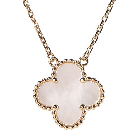 Van Cleef And Arpels 18k Yellow Gold Mother Of Pearl Vintage Alhambra Pendant Necklace 324381