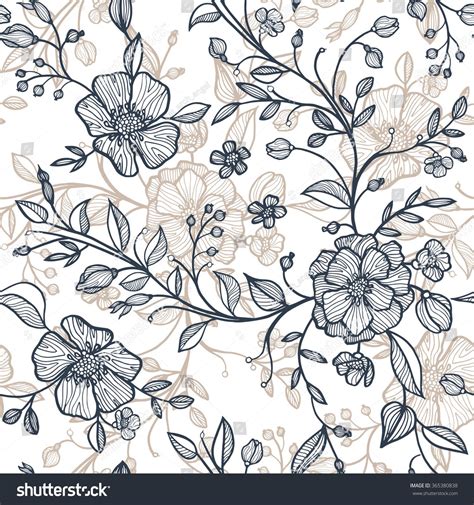 Hand Drawn Vector Seamless Floral Pattern With Flowers And Leaves Buds