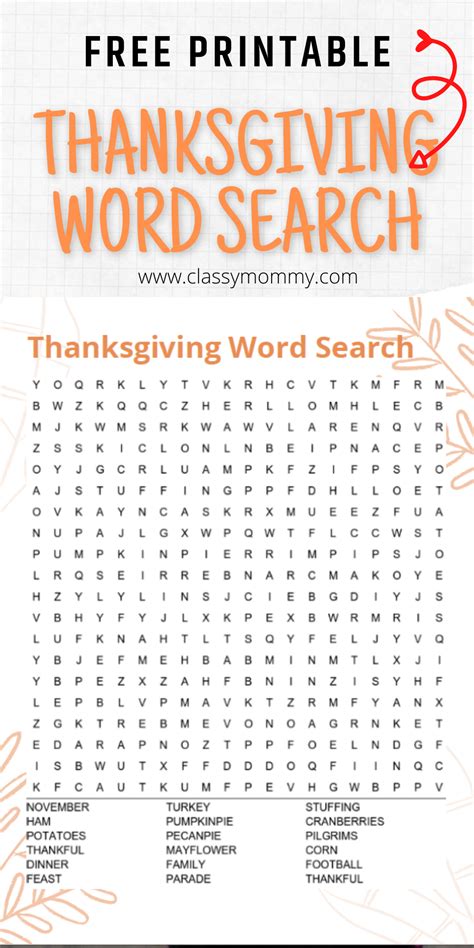 Free Printable Thanksgiving Word Search Classy Mommy