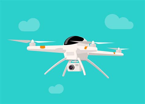 Flying Drone With Camera Vector Illustration Isolated On Sky Background
