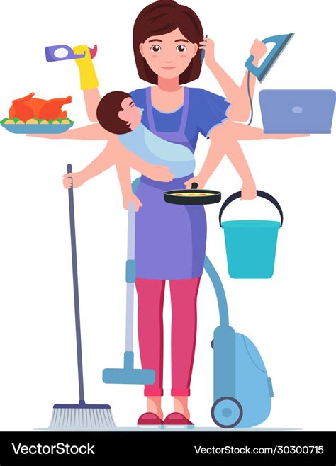 Busy Mom Mother Doing Housework Royalty Free Vector Image