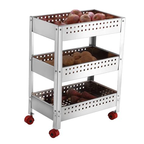 Swadhin Stainless Steel Three Layer Folding Perforated Trolley Fruits