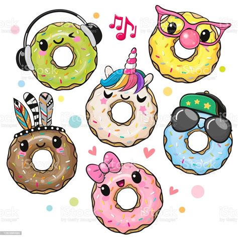 Set Of Cute Cartoon Donuts Isolated On A White Background Donut