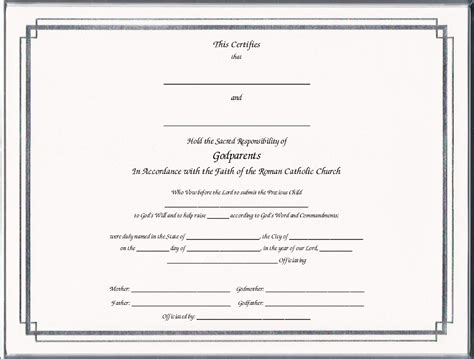 Keepsake Catholic Godparent 85 X 11 Inch Certificate Silver Border