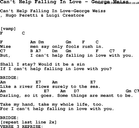 Song Cant Help Falling In Love By George Weiss Song Lyric For Vocal