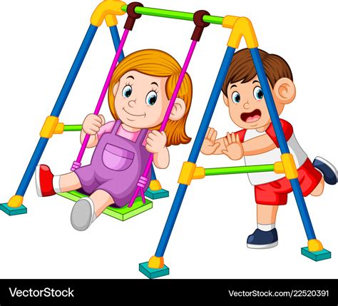 Children Have Fun Playing Swings Royalty Free Vector Image