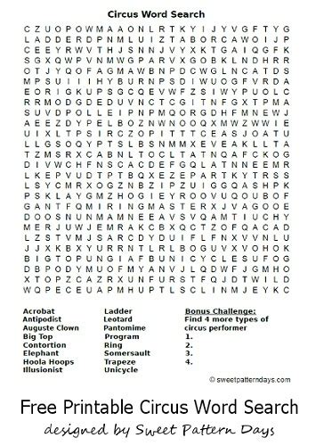 8 Invigorating Circus Word Searches Kitty Baby Love