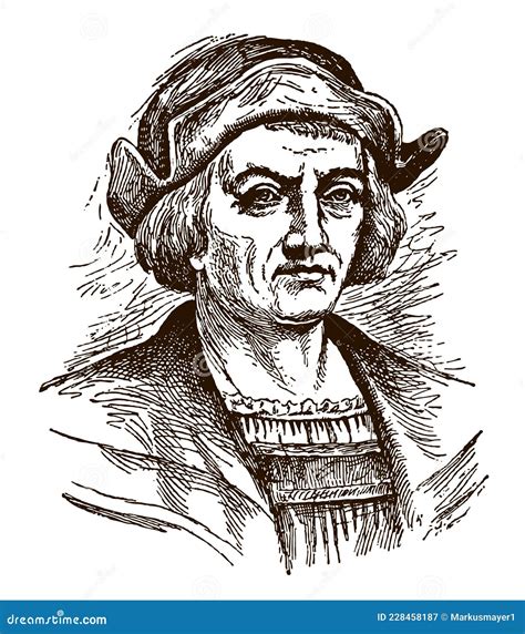 Antique Portrait Of Christopher Columbus Historic Italian Explorer And