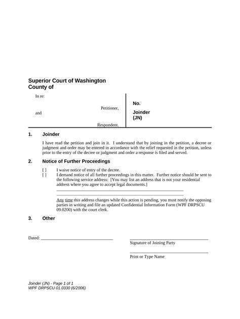 Wpf Ps 01 0330 Joinder Parentage Jn Washington Form Fill Out And Sign