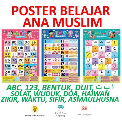 Alat Bantu Mengajar Poster Ana Muslim Abc 123 Alif Ba Ta