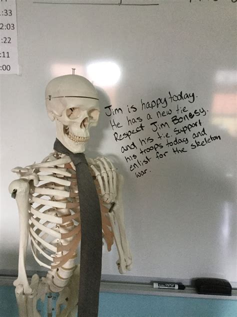 Jim Bonesy, the Healthroom Skeleton got a new tie today, and is showing
