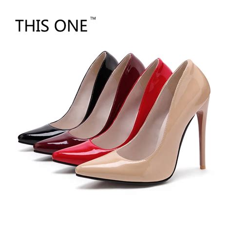 THIS ONE Classic Sexy Pointed Toe Patent Leather High Heels 12cm Women