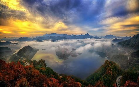 Hd Wallpaper Nature Landscape Sunrise Mountain Lake Sky Clouds
