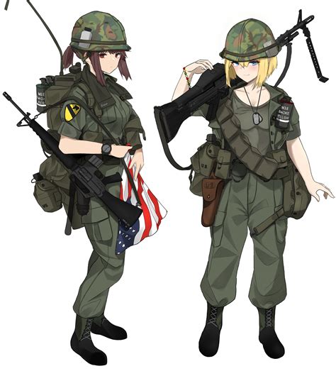 Safebooru Girls Absurdres American Flag Assault Rifle Backpack Bag