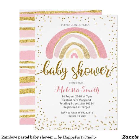 Rainbow Pastel Baby Shower Invitation Card Girl Zazzle Com In 2021