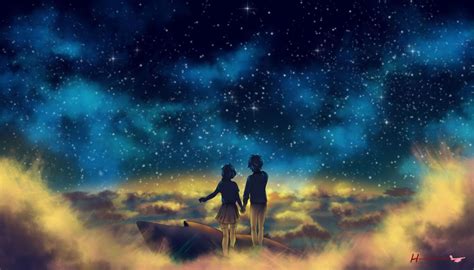 Manga Anime Girl Boy Wallpaper Sky Clouds Stars Night Couple