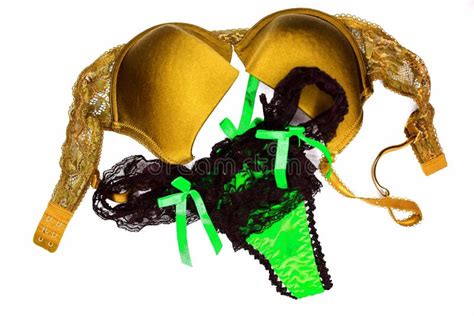 a yellow bra and green panties close up on the white background stock image image of luxury