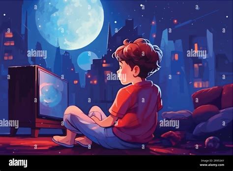 Vector Illustration Of Kid Watching Tv Stock Vector Image And Art Alamy