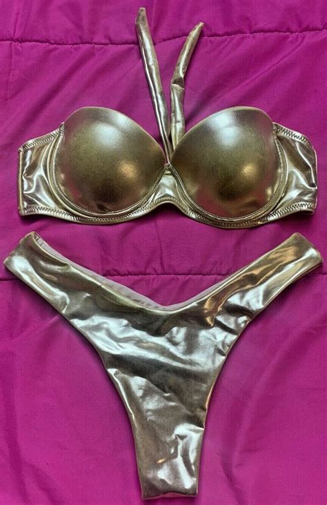 Metallic Gold Strapless Brazillian Bikini Sz S Unbranded In