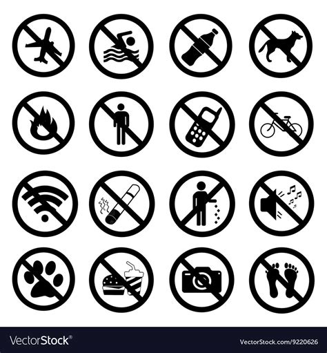Set Ban Icons Prohibited Symbols Black Signs Vector Image